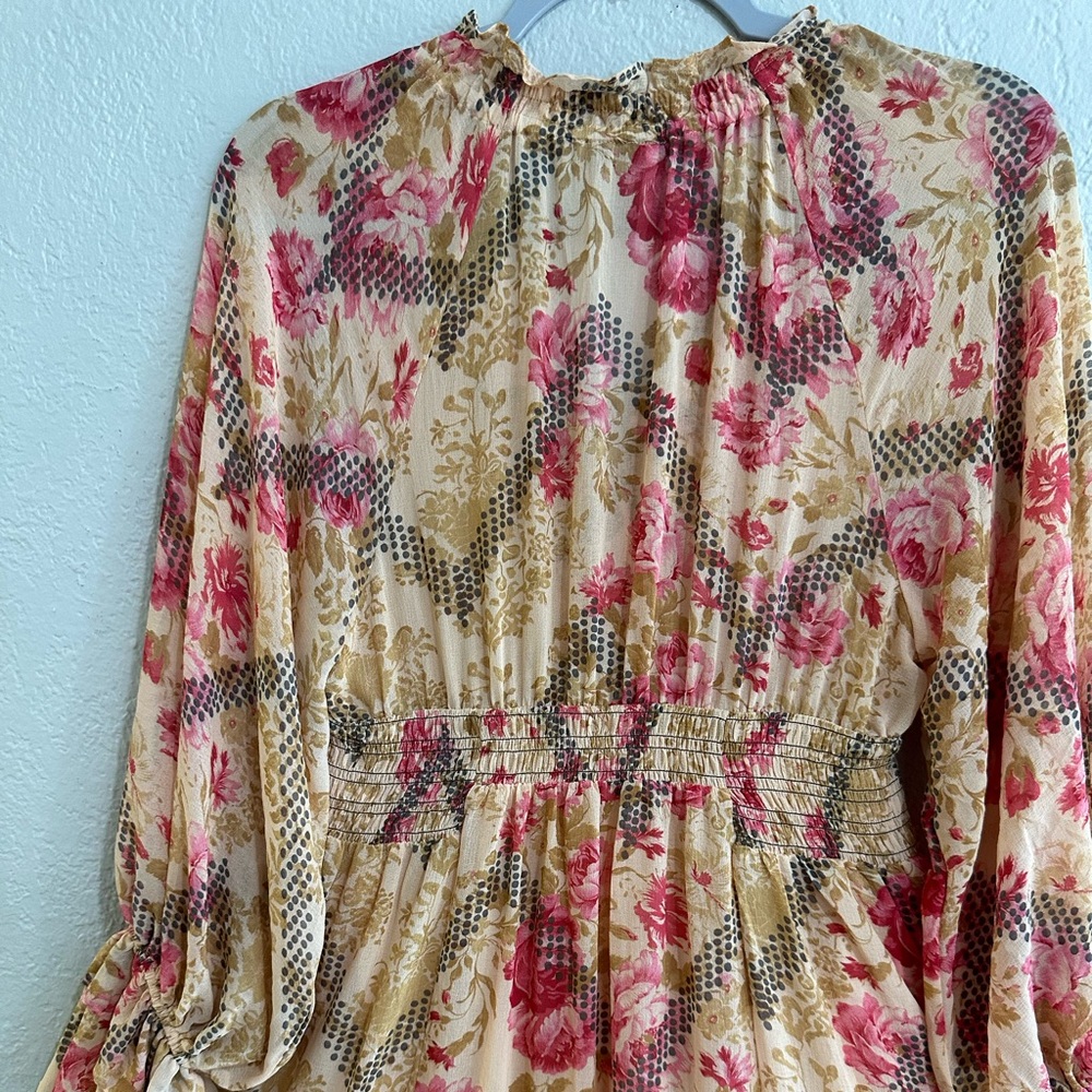 Free People Multicolor Floral Boho Maxi Dress Smocked Waist XS - Picture 4 of 16
